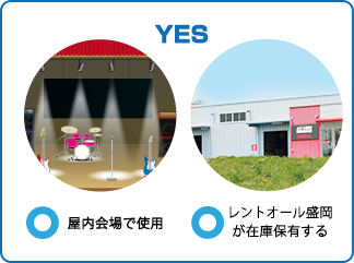 YES:屋内会場で使用/レントオール盛岡が在庫保有する